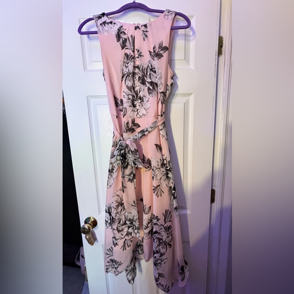 Jessica Howard Black and Pink Asymmetrical Wrap Maxi Dress